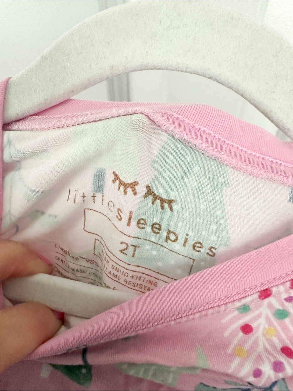 Little Sleepies pink Christmas trees pajamas size 2T - Picture 2 of 5